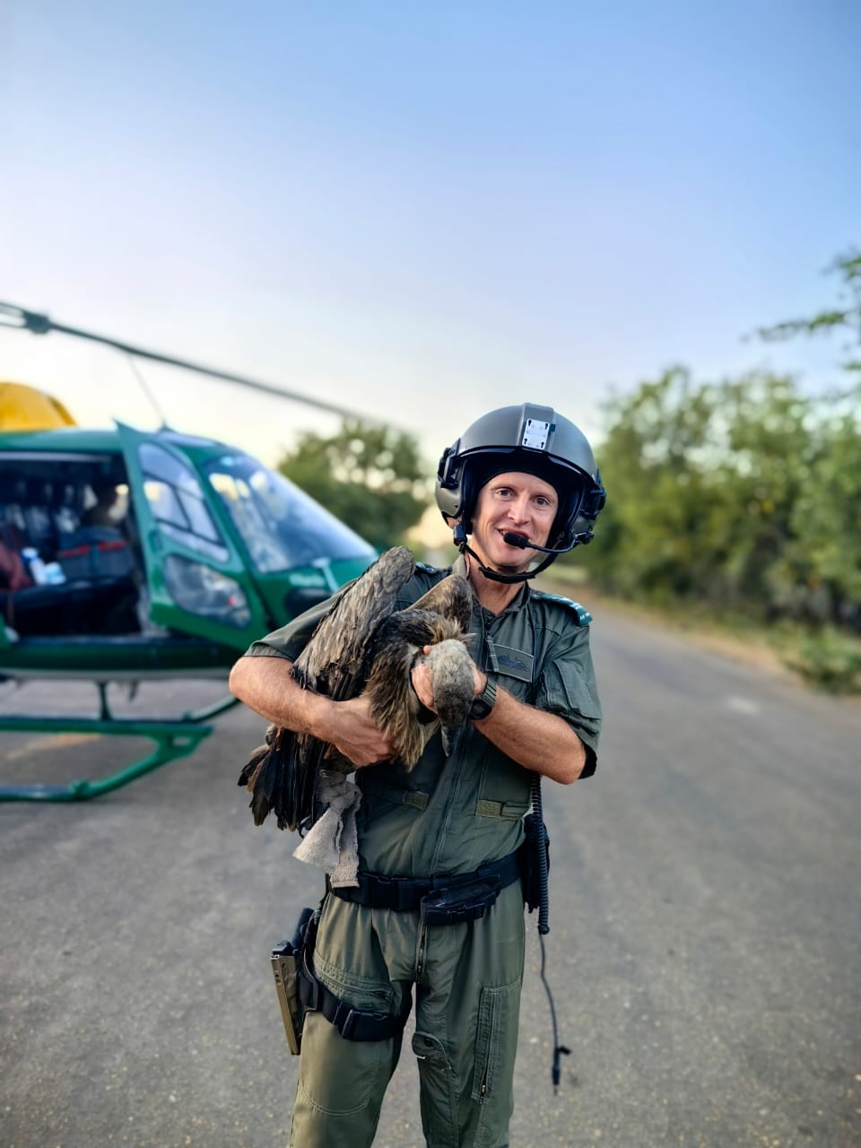 Pilot Brad Grafton with one of the vultures