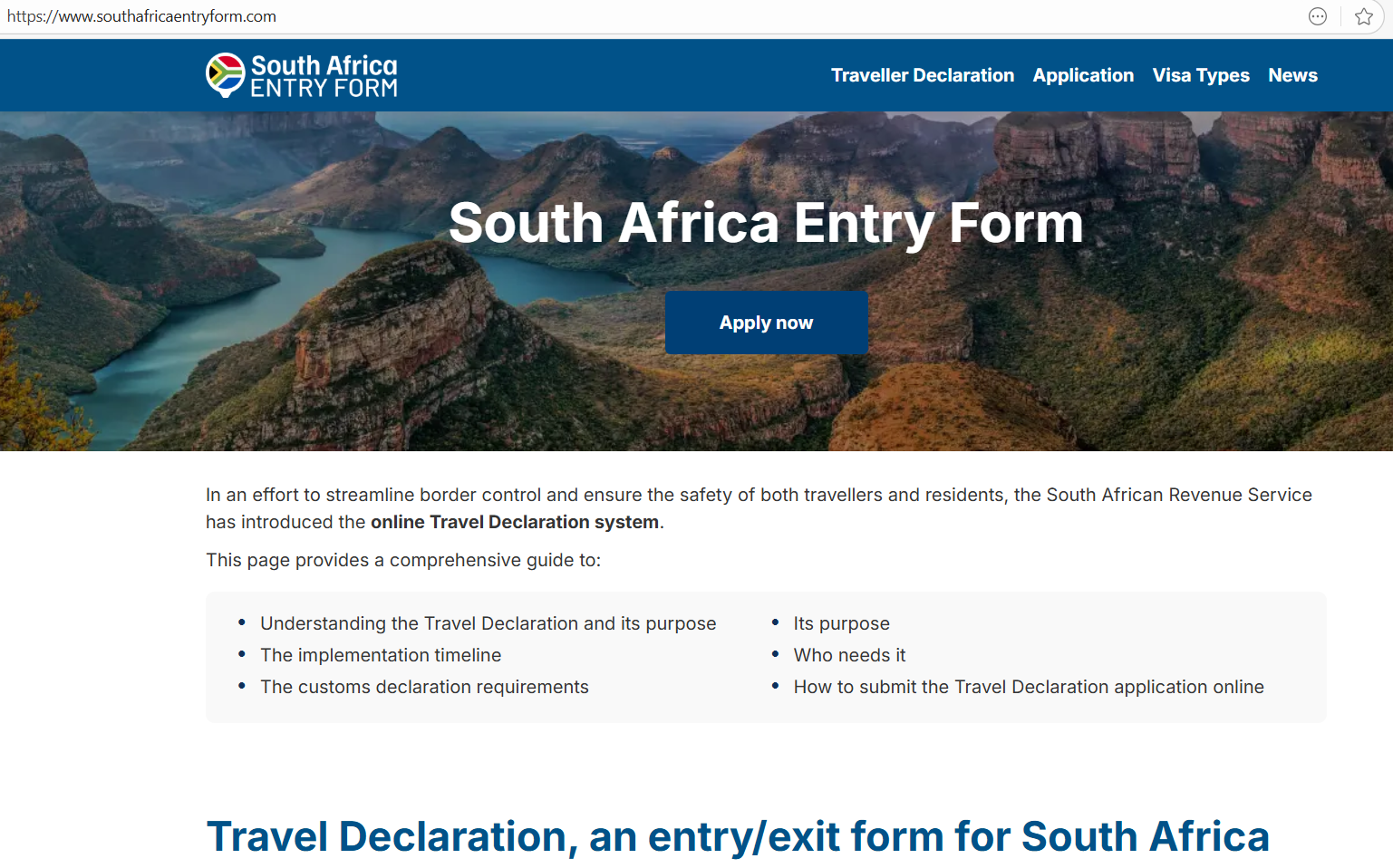 South Africa Entry Form
